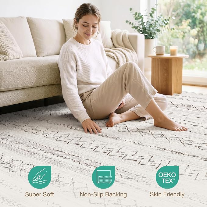 cotiled 5x8 Area Rugs Living Room Rug: Washable Boho Rugs with Non Slip Backing Large Soft Indoor Stain Resistant Carpet for Bedroom Farmhouse Dining Room Lightweight Home Decor Brown