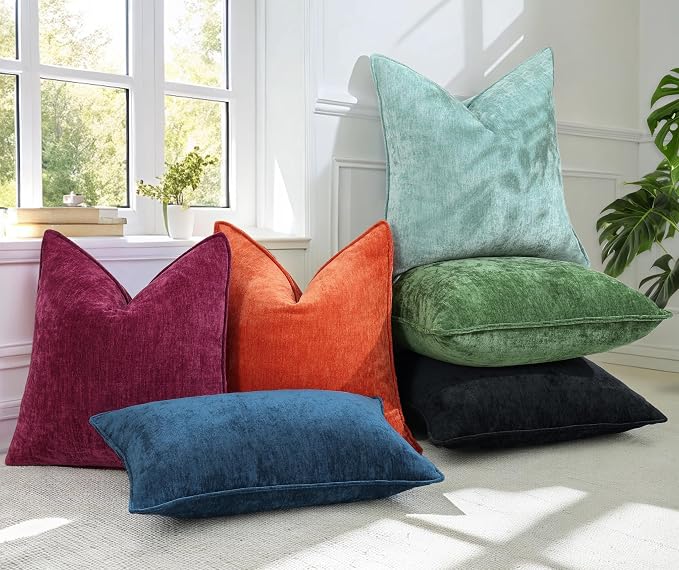 decorUhome Fall Couch Throw Pillow Covers 20x20 Set of 2, Decorative Soft Velvet Modern Cozy Chenille Pillow Cases with Elegant Design for Sofa Bed Living Room Home Decor, Rhododendron
