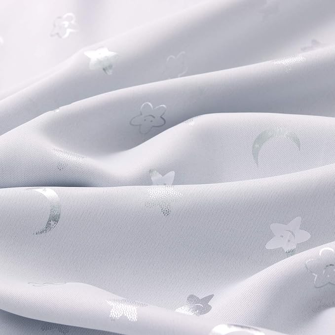 BGment Kids Curtains for Nursery, Short Star and Moon Room Darkening Curtains for Bedroom 54 Inch Long, Blackout Thermal Insulated Window Drapes for Boys Girls, Greyish White, 42 Wide, 2 Panels