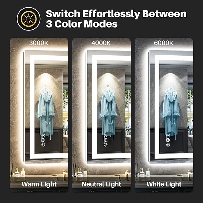 Briivue 24x30 Inch LED Bathroom Mirror with Lights, Backlit & Front Lit, Anti-Fog Lighted Bathroom Vanity Mirror for Wall, Memory Function, Dimmable, HD Tempered Glass, Shatter-Proof