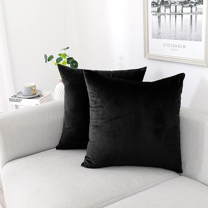NiNi ALL Decorative Throw Pillow Covers Pack of 2, Velvet Throw Pillow Cases for Couch Pillows Cover Bedroom Living Room Outdoor, Pillow Covers 22x22 Inch Black