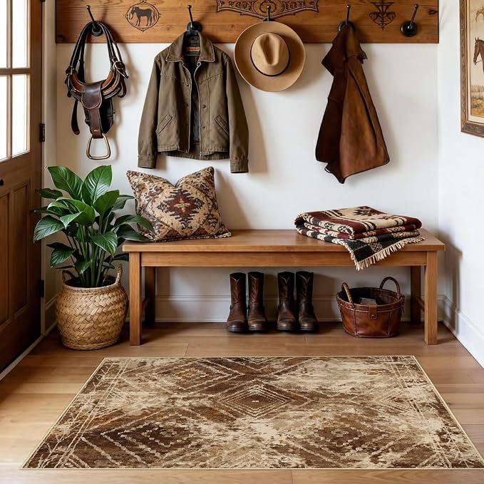 BESTSWEETIE Area Rug 4x6 Rug Machine Washable Non-Slip Low Pile Print Pattern Western Rug for Living Room Bedroom Entryway Tribal Series-Abstract/Cowhide