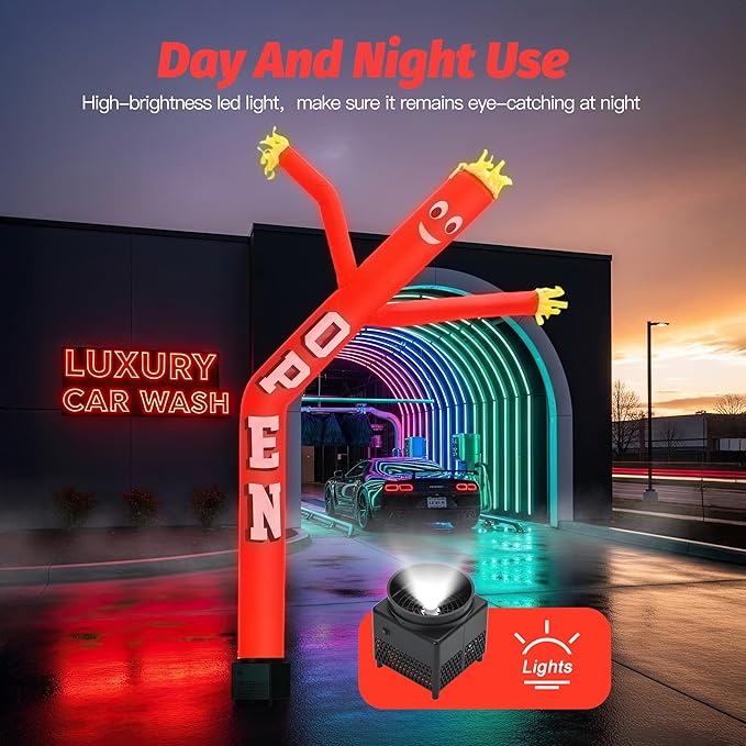 6ft Open Sky Air Puppet Dancer Inflatable Waving Tube Man with Lights & Built-in Blower - Wacky Waving Dancing Tube Guy for Business Promotion Stand Out Christmas Advertising
