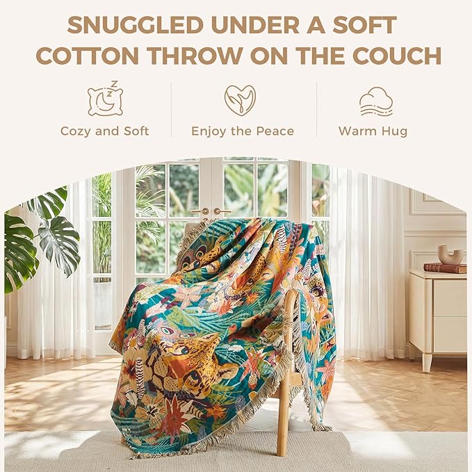 LUTBM Throw Blanket for Bed Couch Sofa Soft Cotton Twin Breathable Spring Blankets for Bedroom Living Room All Season Reversible Quilt Leopard Throws Whimsical Home Decor 60"x80"