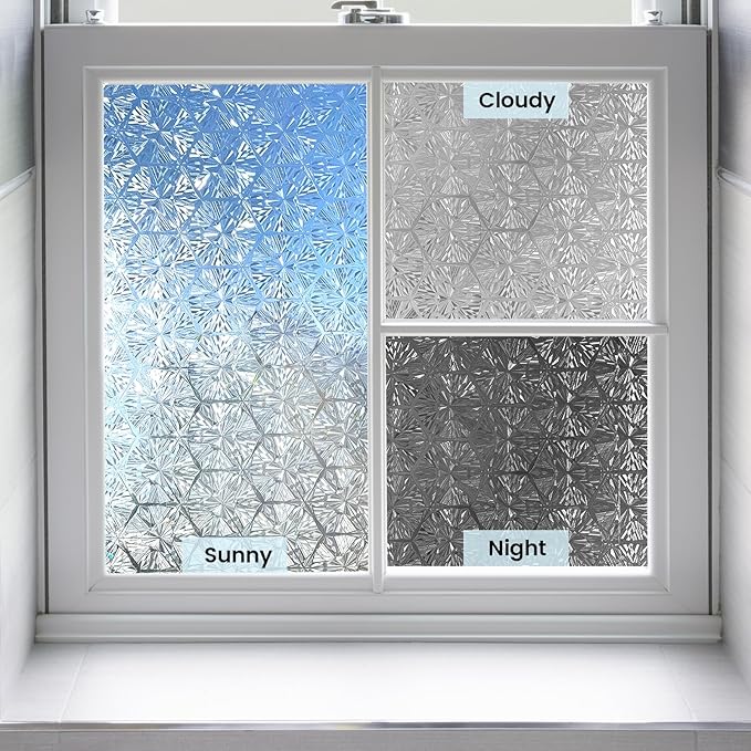 KESPEN Frosted Glass Window Privacy Film, Decorative Frost Window Clings for Home and Office, 97% UV Blocking Window Stickers, Rainbow Film Door Covering Hexagonal Pattern, 17.5 Inch X 6.5Feet