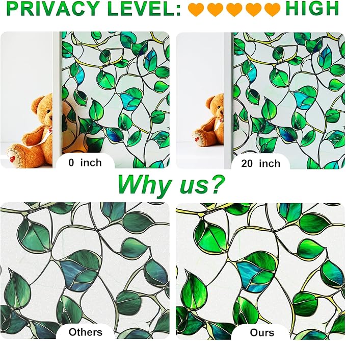 SOMWISE Frosted Glass Window Film, Heat Insulation, UV Block, Anti-Glare, One Way Privacy Tint, Static Cling for Home Bathroom Door, Renter Friendly, Day & Night Privacy