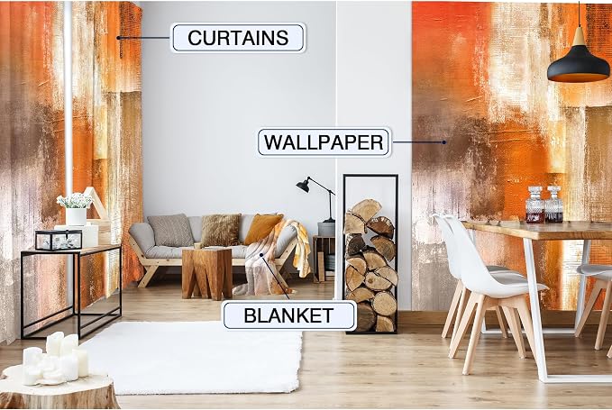 MESHELLY Abstract Burnt Orange Curtains 52W x 63H Inch Rod Pocket Rustic Rust Brown Art Painting Modern Contemporary Watercolor Cool Grey Oil Print Living Room Bedroom Window Drapes Fabric 2 Panel