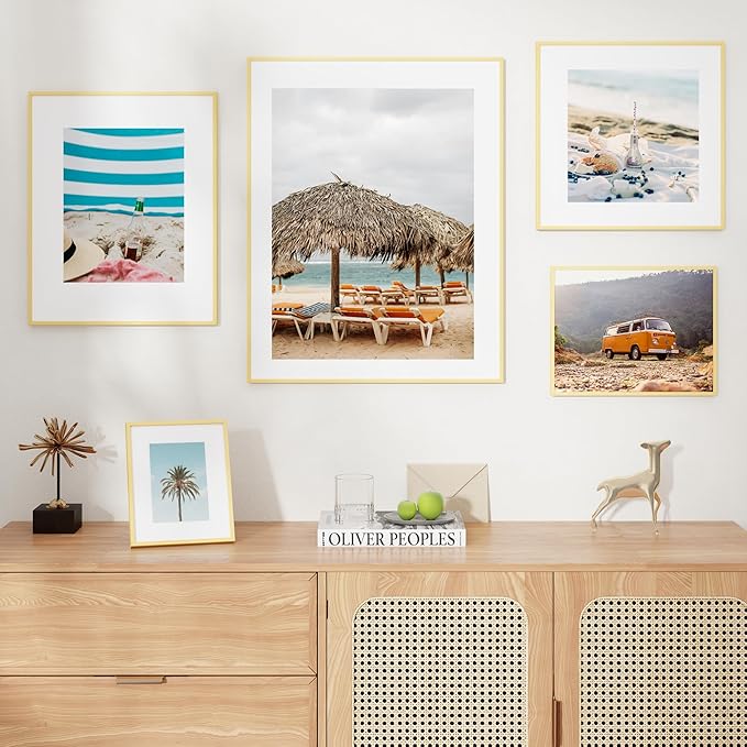 FLYJOE 12x12 Frame - Metal Square Picture Frame With Plexiglass 12x12 Frame With Mat for 8x8 Minimalist Modern Poster Frame Hanging Hardware Included (Gold, 3Pcs)
