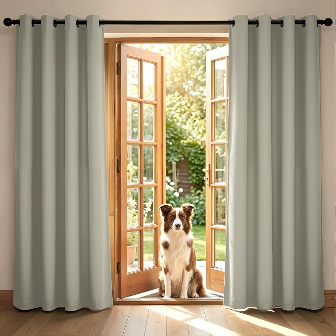 4 Panels 100% Blackout Linen-Textured Curtains, Thick Thermal Insulated Grommet Drapes with Subtle Herringbone Weave, Luxury Decor for Bedroom/Living Room, 54 x 63 Inches, Linen Beige
