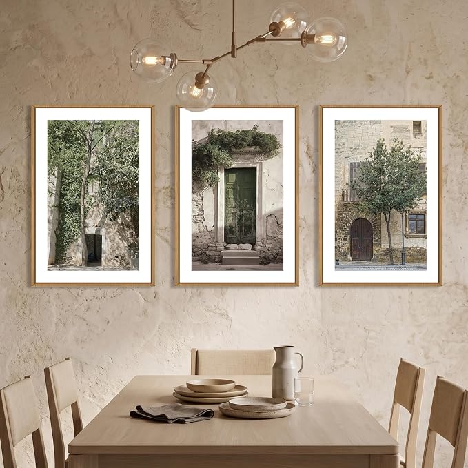 HOURIA Vintage Italy City Landscape Framed Canvas Wall Art Set,Sage Green Olive Tree Old House Wall Decor,Modern Mediterranean Country Cityscape Artwork for Living Room,Bedroom,Farmhouse- 24"x36"x3