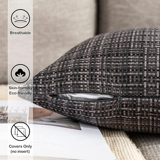 Kevin Textile Pack of 2 Decorative Outdoor Waterproof Throw Pillow Covers Lumbar Pillowcases Modern Cushion Cases for Patio Couch Bench 22 x 22 Inch Black