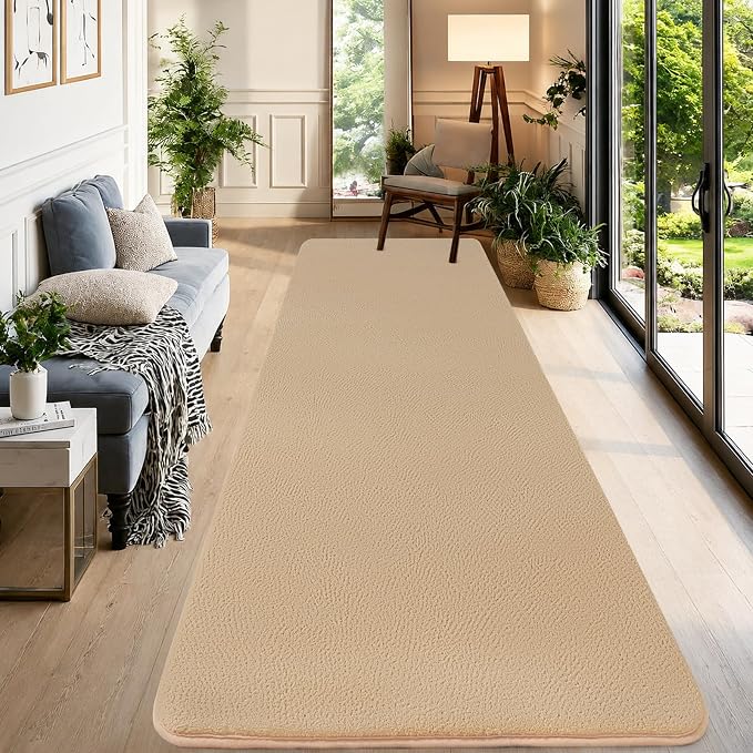 qulint Tan Hallway Rug 2x8, Modern Soft Bedroom Runner Rug Non Slip Washable Thickened Memory-Foam Indoor Kitchen Runner, Minimalist Solid Carpet for Living Room Entryway Home Decor