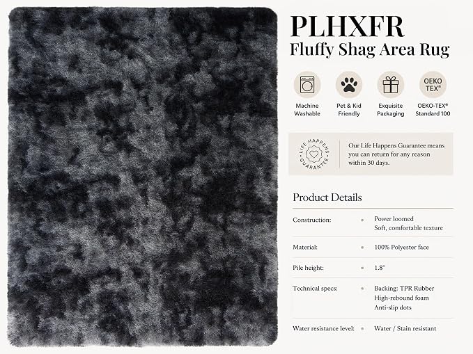 Area Rug for Living Room Bedroom: 5x7 Black Grey Soft Fluffy Shag Upgrade Non-Slip High Pile Carpet Large Fuzzy Plush Indoor Floor Decor Shaggy Rug for Kid Boys Girls Playroom Nursery Modern Home