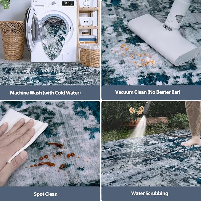 9x12 Area Rugs for Living Room Rug Washable: Abstract Large Rug for Dining Room Bedroom Carpet Non Slip 9 by 12 Indoor Modern Nursery Home Office Navy Grey
