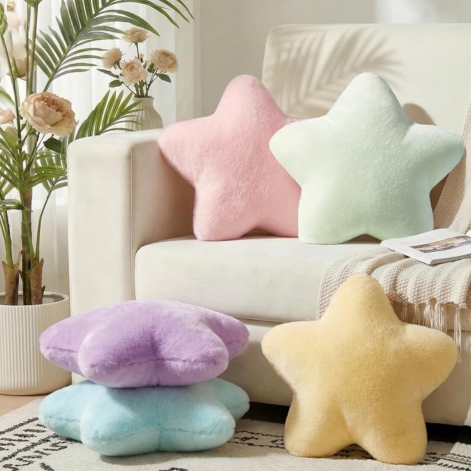 Star Shaped Pillow 15.4" Light Green Soft Cute Decorative Throw Pillows | Fluffy and Comfortable Plush Pillow, for Couch Bed Sofa Bedroom Living Room Decor, Aesthetic Floor Cushions, Cuddling Pillows