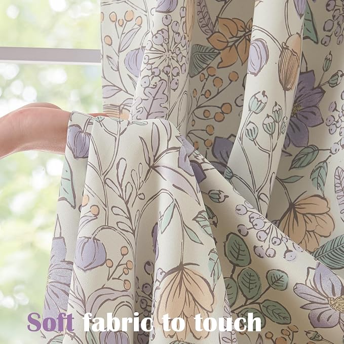 Vangao Purple Nursery Curtains for Girls Room Floral Blackout Curtains 63 Inch Length Farmhouse Drapes for Bedroom Room Darkening Flower Patterned Window Treatment for Kids Set of 2
