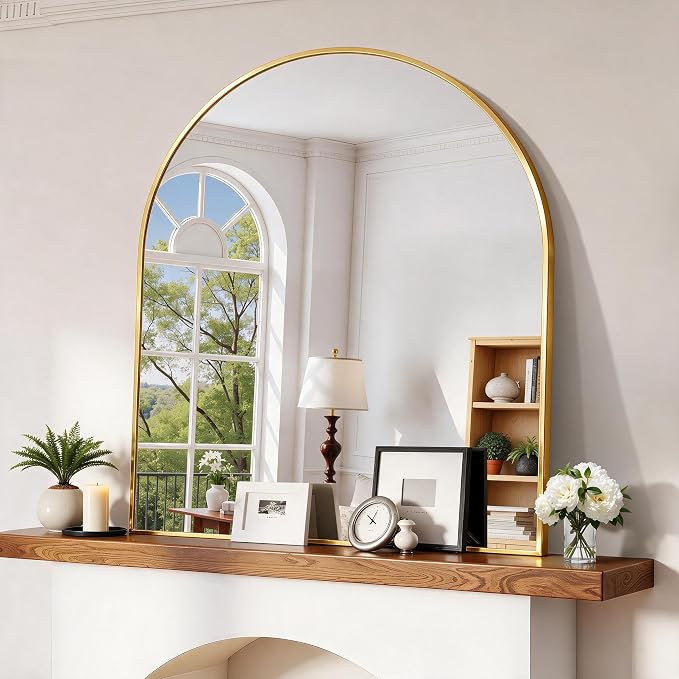 CIRCUMI Arched Wall Mirror, 40"x48" Gold Arched Mirror with Tempered Glass, Metal Frame, Large Size for Entryway Table, Mantel,Living Room,Over Sink,Arch Mirror for Decor,Shatterproof&Crystal-Clear