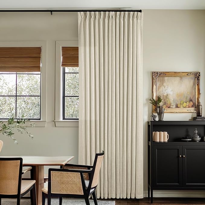 TWODRAPES Linen Pinch Pleated Linen Curtains 2 Panels for Living Room Bedroom Memory Training Shaped Semi Sheer Pleat Drapes with Hooks Rings Light Filtering Window Curtain 40x80