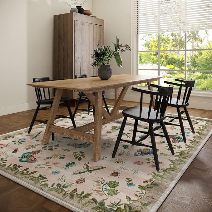 Machine Washable Rugs for Living Room: 8x10 Area Rugs Stain Resistant Non Slip Low Pile Soft Lightweight Carpet Rugs for Bedroom Kitchen Dining Room Nursery Kids Room Farmhouse