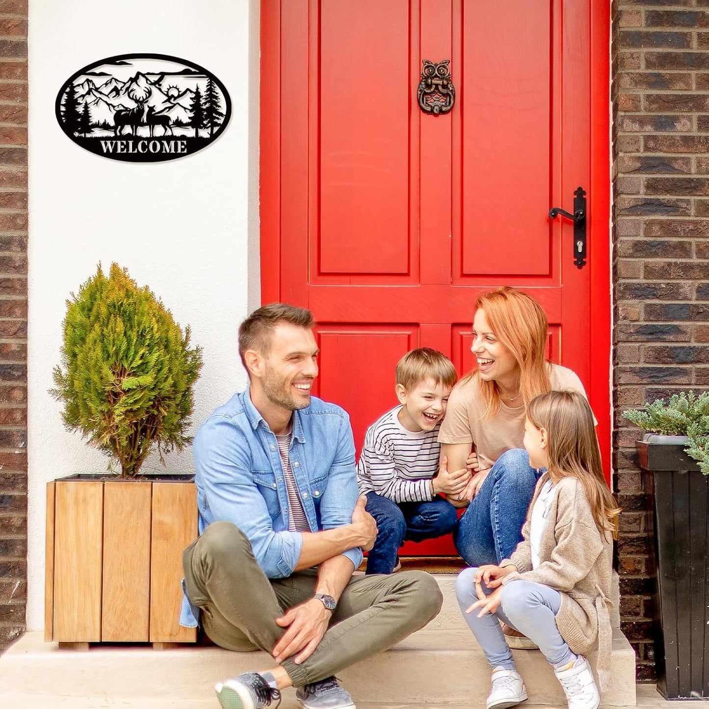 Rustic Metal Deer Cabin Sign, Outdoor Welcome Sign for Front Porch, Great Gift for Hunters, Farmhouse Cabin Decor