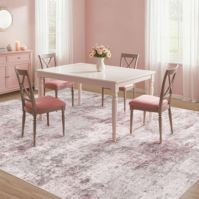 UERMEI 6x9 Washable Area Rug - Neutral Modern Abstract Living Room Rugs, Non-Slip Soft Large Indoor Floor Carpet for Bedroom Home Office & Under Dining Table Decor, Pink Grey