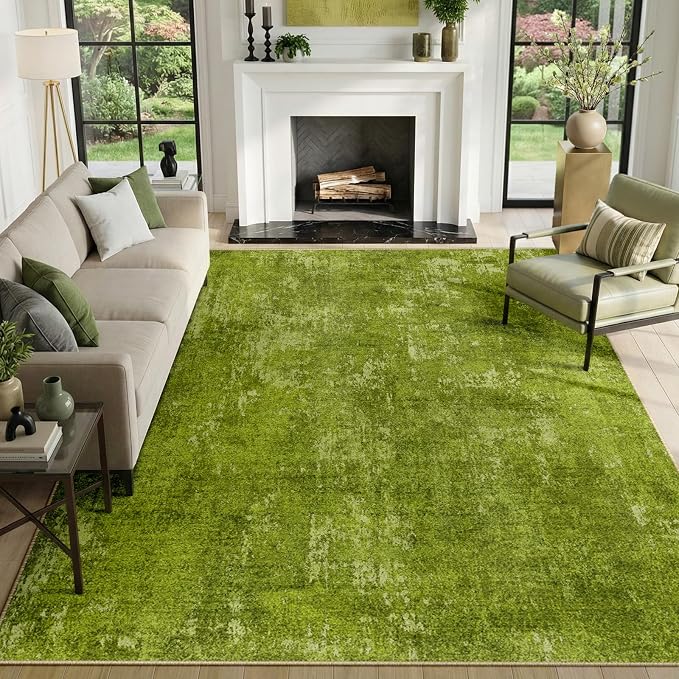 RELEANY Washable Area Rugs 9'x12' Non-Slip Modern Abstract Soft for Living Room Entryway Bedroom Kitchen, Print Pattern, Grass Green