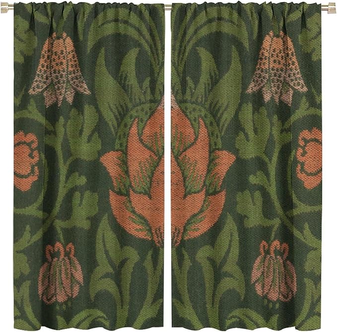Vintage Bohemia William Morri Plant Flowers Blackout Window Curtains, Abstract Art Retro Plants Pattern Print Window Drapes, for Bedroom Living Room 31.5(W)*72(L) 2 Panels