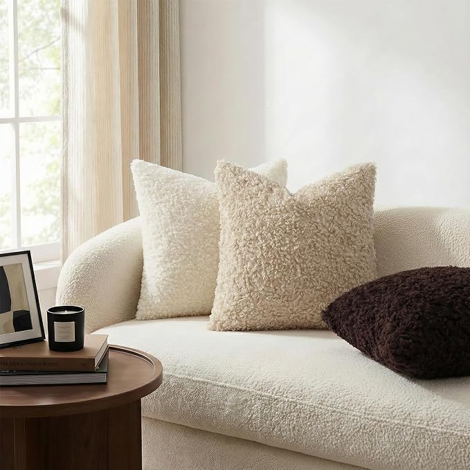 decorUhome Pack of 2 Throw Pillow Covers 12x20 Inch, Faux Fur Decorative Sherpa Pillow Covers Fuzzy Accent Soft Sheepskin Fleece Pillow Cases for Couch Living Room Bed, Neutral Oatmeal