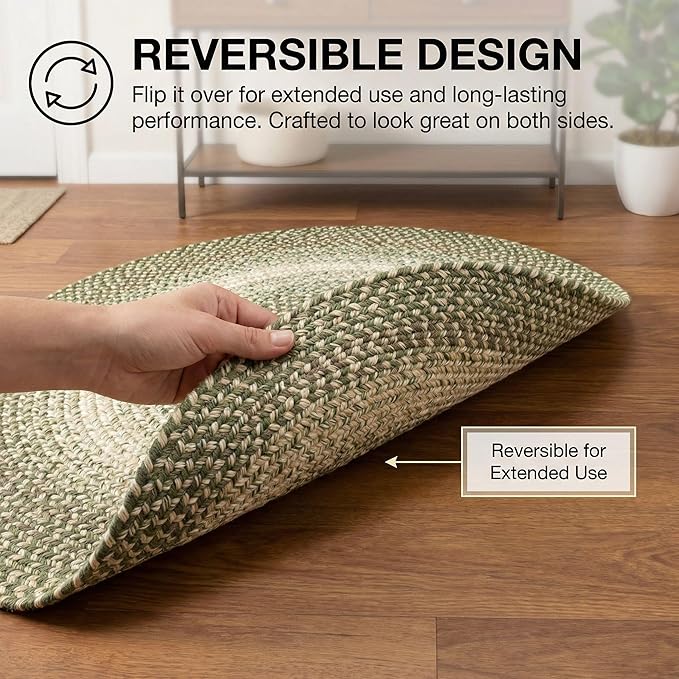 Super Area Rugs Braided Rugs Round 4ft Farmhouse Kitchen Rug - Ridgewood Braided Rug for Dining Room Table - Reversible - Indoor/Outdoor - Made in USA - Forest Green/Beige, 4' Round