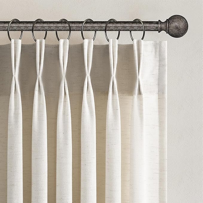 Pinch Pleated 92 Inch Curtains 2 Panels for Living Room Birch Linen Curtains 92 Inches Long Pinch Pleat Drapes for Track System Light Filtering Semi Sheer Curtains for Living Room Bedroom,Cream