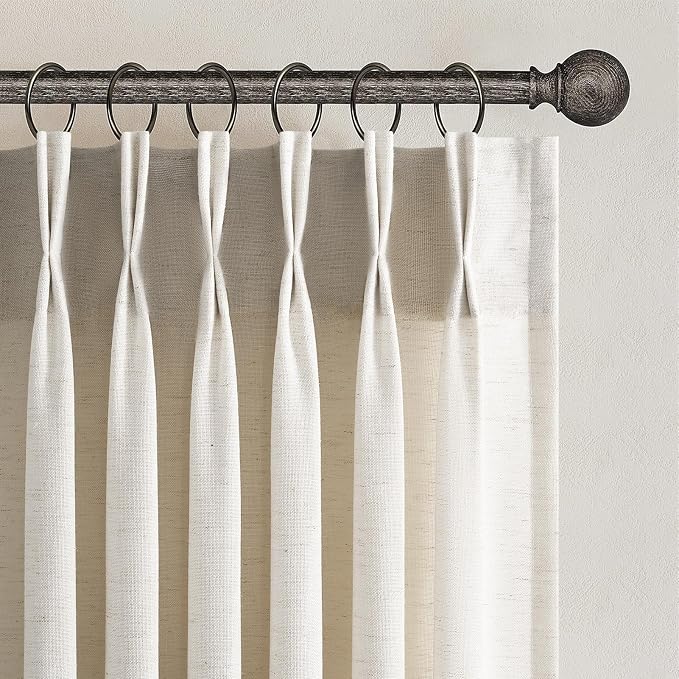 Topfinel Pinch Pleated Curtains 90 Inches Long 2 Panels Set,Birch Semi Sheer Cotton Blend Fabric Aesthetic Advanced Curtain Drapes for Living Room Bedroom,40x90 inch Length,Natural