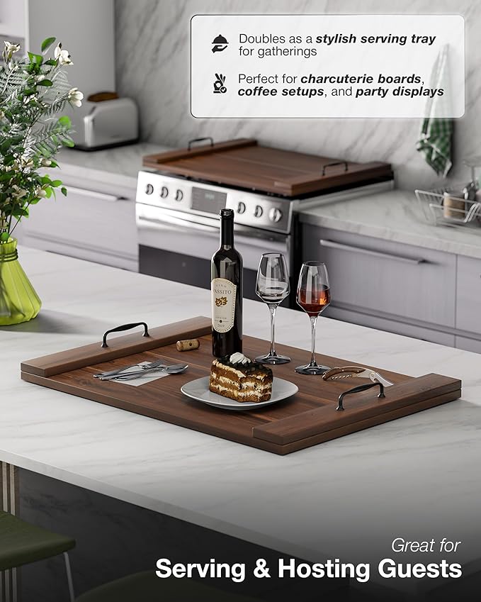 BLUEWEST Noodle Board Stove Cover, Acacia Wood Stove Top Covers Board for Gas Burners and Electric Stove, Extra Thick Wooden RV Stovetop Cover/Sink Cover - Tray for Kitchen Counter Space
