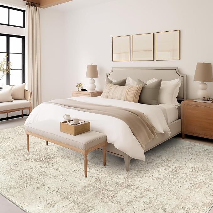 Art&Tuft Washable Rugs 7x9, Anti-Slip Backing Abstract 7x9 Rug, Stain Resistant Rugs for Living Room, Foldable Machine Washable Area Rug (7'x9', Beige)