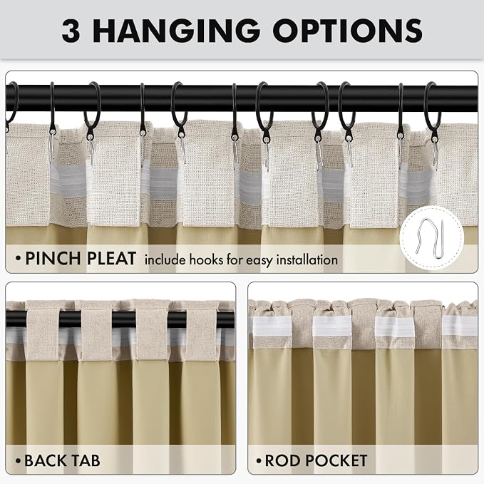 MIULEE 100% Blackout Linen Curtains for Bedroom, Taupe Solid Luxury Decor Thermal Insulation Room Darkening Drapes for Living Room Back Tab Rod Pocket 42 x 84 Inches, 2 Panels