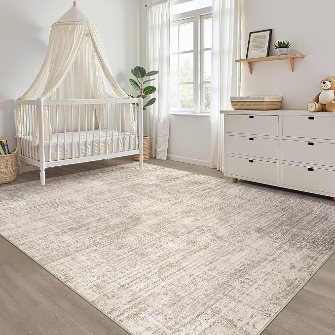 7x9 Area Rug Living Room: Washable Large Neutral Brown Rug Abstract Soft Modern Stain Resistant Indoor Floor Non-Slip Carpet for Bedroom Nursery Kids Office Playroom Dining Room Under Table Home