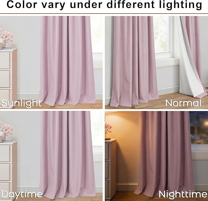 Mrs.Naturall Pink Blackout Curtains for Bedroom Girls,100% Black Out Pinch Pleated Curtains for Nursery Kids Room,Pastel Light Baby Pink,84 Inch Length Long 2 Panels Set