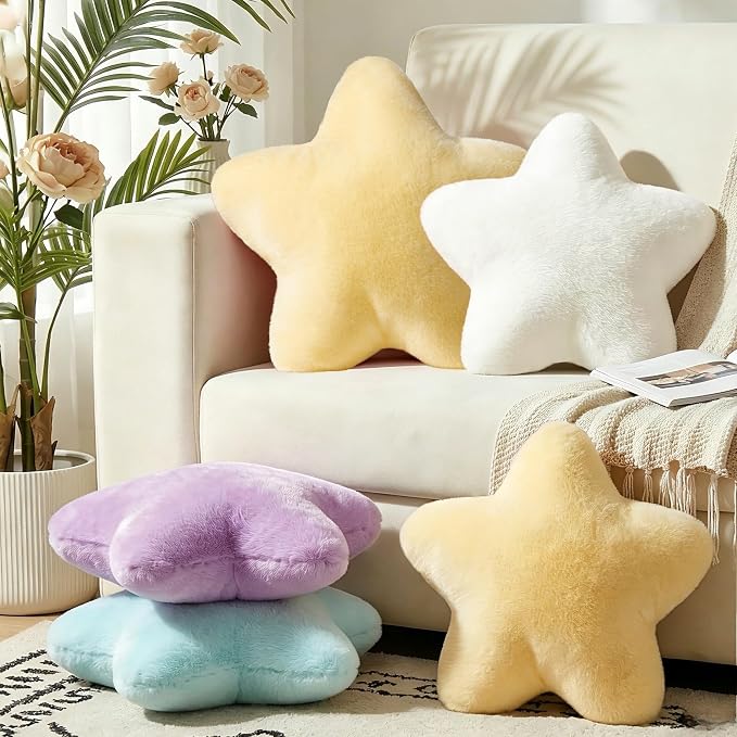 19" Yellow Star Shaped Pillow Large Cute Soft Throw Pillows for Women Teens | Faux Plush, Fill with Fluffy PP cotton, Aesthetic Decorative Throw Pillowfor Couch Bed Bedroom Room Decor, Floor Cushions