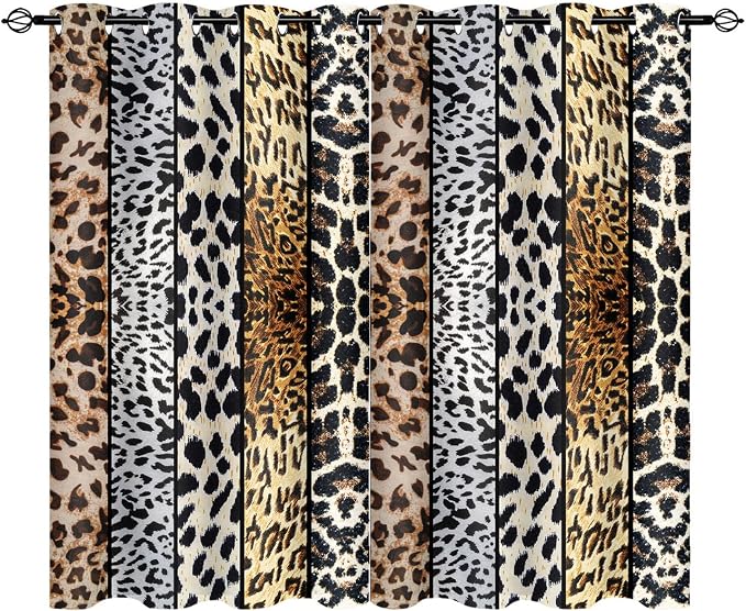 Wild Animal Print Curtain, Room Darkening Thermal Insulated Blackout Leopard Boa Window Drapes with Grommets for Living, Dining, Bedroom, 52"x 72", Set of 2 Panels