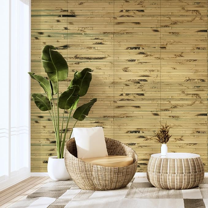 Art3d Natural Bamboo Wall Panel for Interior Wall Decor, Renewable Pole Wrap Wainscoting Paneling for Wall Ceiling Furniture Cabinet Office, 12 x 96 Inch - Light Burned, 1-Pack
