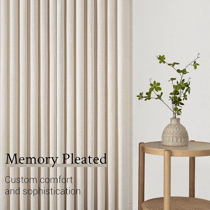 Pinch Pleated 94 Inch Curtains 2 Panels for Living Room,Ivory Beige Linen Curtains 94 Inches Long Pinch Pleat Drapes for Track System Light Filtering Semi Sheer Curtains for Dining Bedroom Office
