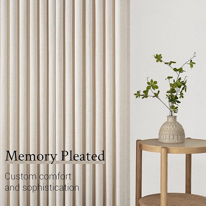 Topfinel 108 Inch Pinch Pleated Linen Curtains 2 Panels,Ivory Beige Semi Sheer Curtains with Pleated Hooks Back Tab for Track System,Extra Long 9ft Curtain for Living Room Bedroom,40x108