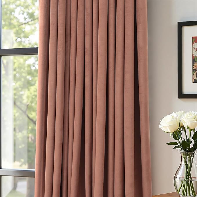 Cinnamon Blackout Velvet Curtains 108 Inches Long 2 Panels for Bedroom Living Room Darkening Earthy Luxury Boutique Bohemian Fall Decor Noise Reduction Floor to Ceiling Velvet Drapes 52x108 Rust Brown