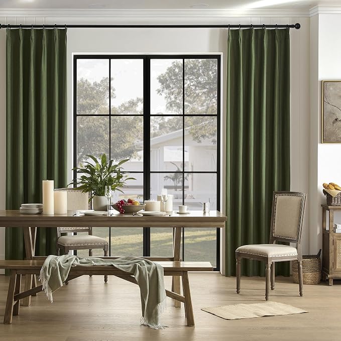 DUALIFE 92 Inch Curtains & Drapes Olive Dark Green 2 Panels,Back Tab Ceiling Viral Pleated Hooks Curtain for Track System,Thermal Boho Curtains for Bedroom Burg Living Room Dining Room,50x92