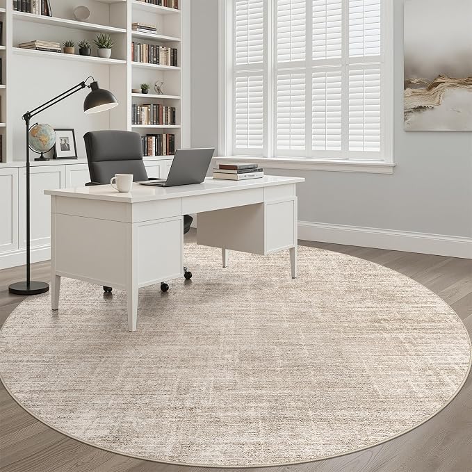 10ft Round Rug Living Room: 10x10 Washable Large Neutral Beige Circle Area Rug Abstract Soft Modern Stain Resistant Indoor Floor Non-Slip Carpet for Bedroom Nursery Kids Office Playroom Dining Room