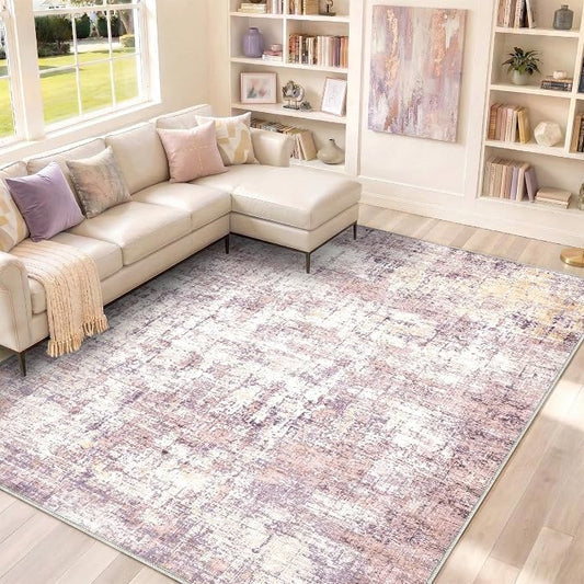 8x10 Area Rugs Washable Living Room Rug-No Slip Soft Carpets Modern Abstract Indoor Floor Stain Resistant Large Carpet for Bedroom Dining Room Farmhouse Nursery Home Office Pink