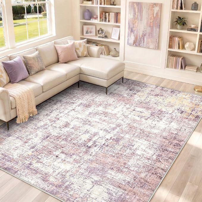 9x12 Area Rugs Washable Living Room Rug-No Slip Soft Carpets Modern Abstract Indoor Floor Stain Resistant Large Carpet for Bedroom Dining Room Farmhouse Nursery Home Office Pink