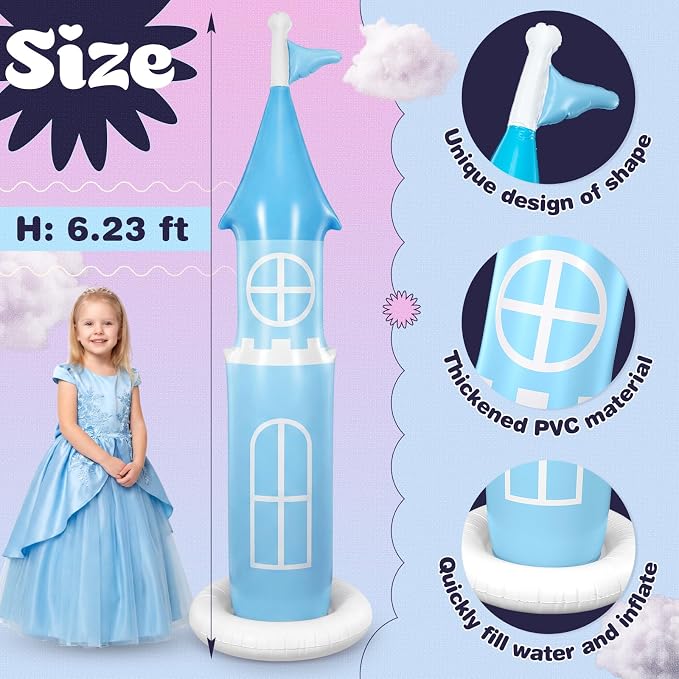 2 Pack 6.2 FT Birthday Party Decorations, Castle Inflatable Stand Castle Blow Up Yard Decorations for Indoor Outdoor Party Garden Supplies (Blue,Princess)