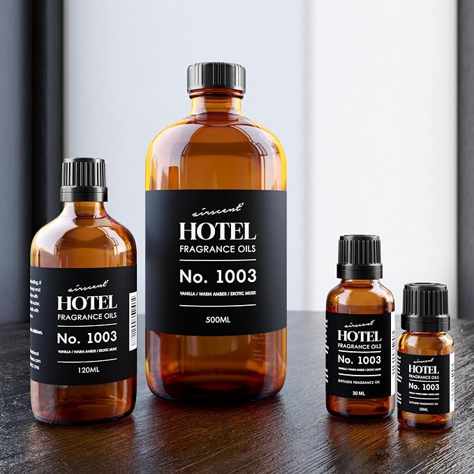 AirScent Hotel Diffuser Oil No. 1003 - Vanilla Warm Amber Musk - 500 mL | Asian Garden Hotel Scent - Premium Fragrance Oil for Ultrasonic and Waterless Diffusers and Crafting - 16.9 fl oz Bottle