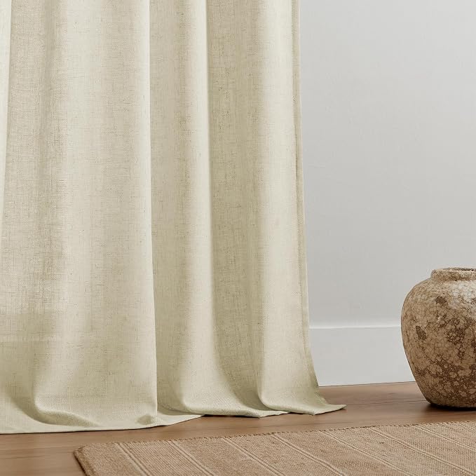 Joydeco Linen Curtains 96 Inch Length 2 Panel Sets,Light Filtering Curtains for Bedroom 100 Inch Wide Living Room Drapes with Back Tabs & Rod Pockets (W100 x L96 Inch, Linen)