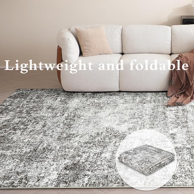 LOVORAL Area Rugs for Living Room: 8x10 Washable Neutral Abstract Rug for Bedroom Large Soft Modern Dining Room Rugs Indoor Floor Low Pile Carpet for Home Office Nursery - Grey
